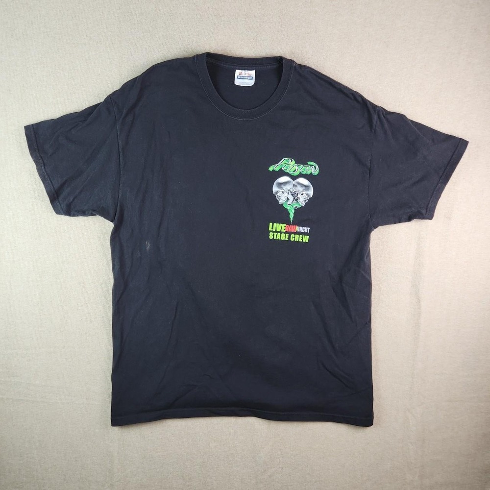 Poison Live Raw & Uncut Stage Crew T-Shirt Black Mens XL Skulls 2000s Hanes
